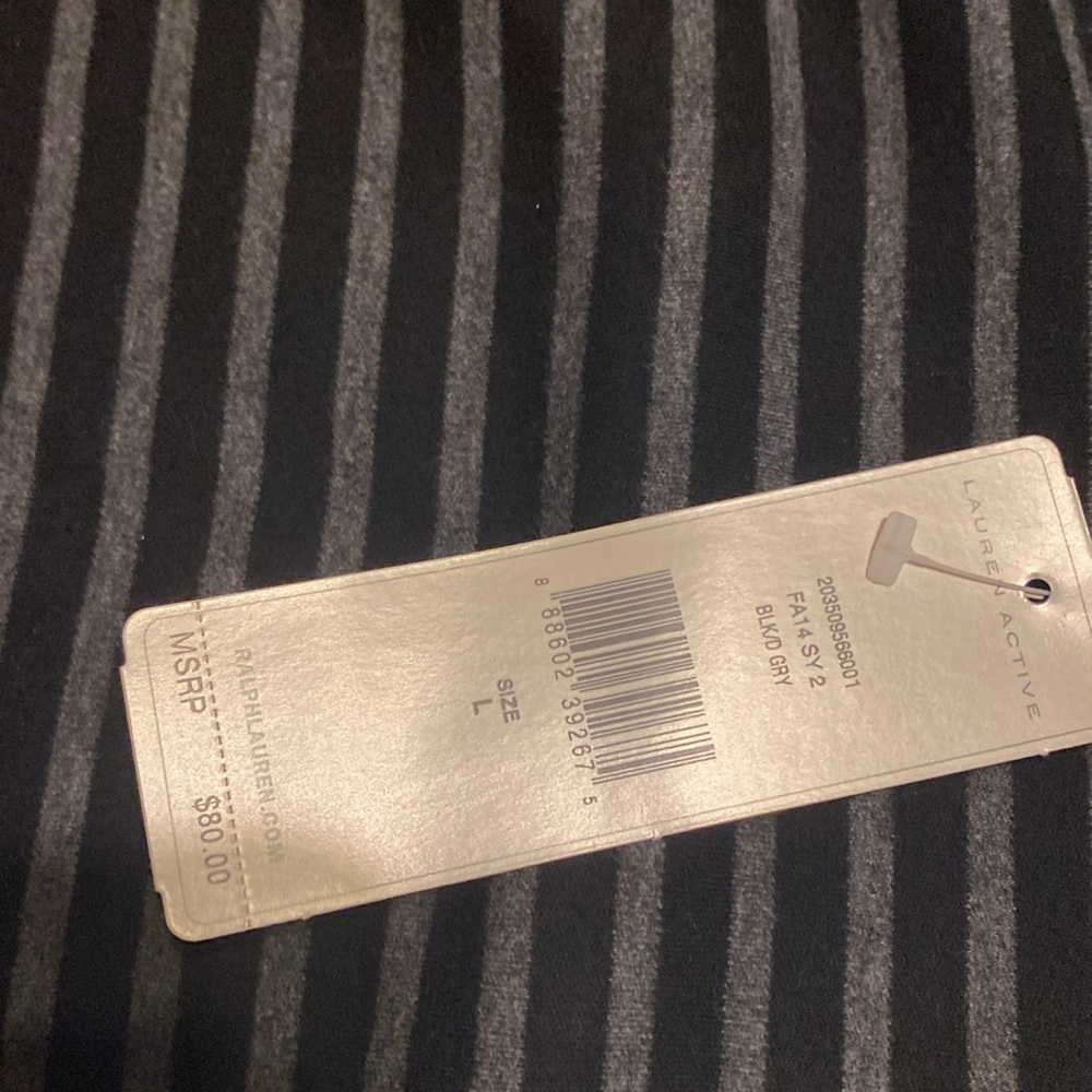 Lauren Ralph Lauren Active top pullover size large gray black striped - Picture 11 of 14